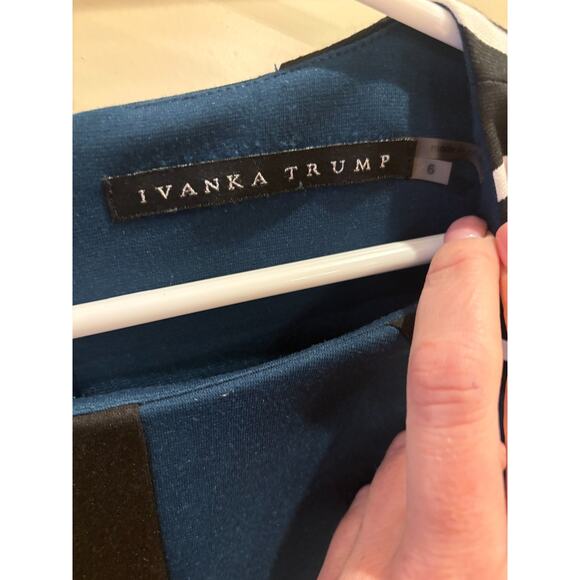 Ivanka Trump Teal Black Sheath Dress Size 6 - Picture 2 of 6